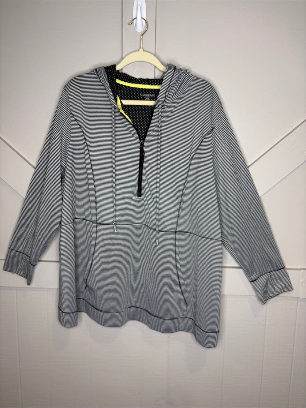 Catherines Striped Quarter Zip Hoodie Womens 2X (22/24) Black White Plus Size